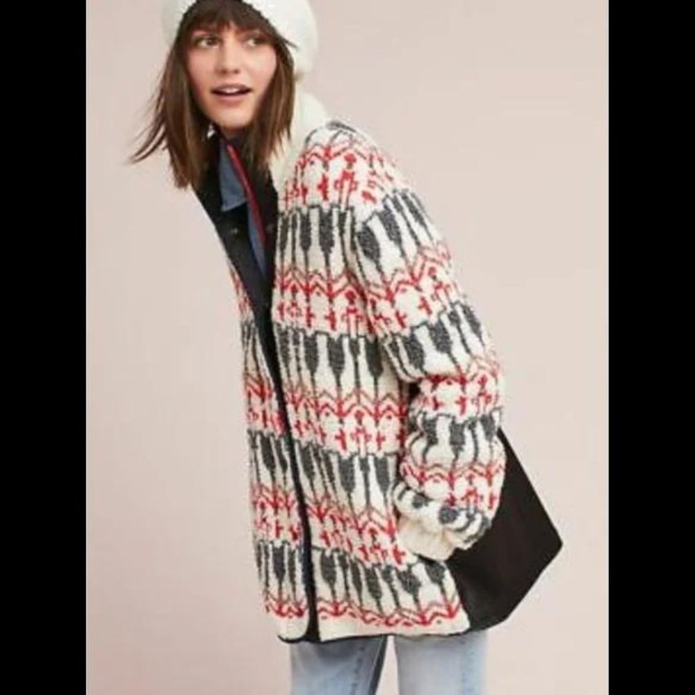 EUC Anthropologie Sleeping On Snow Intarsia Sweater Jacket - Size S